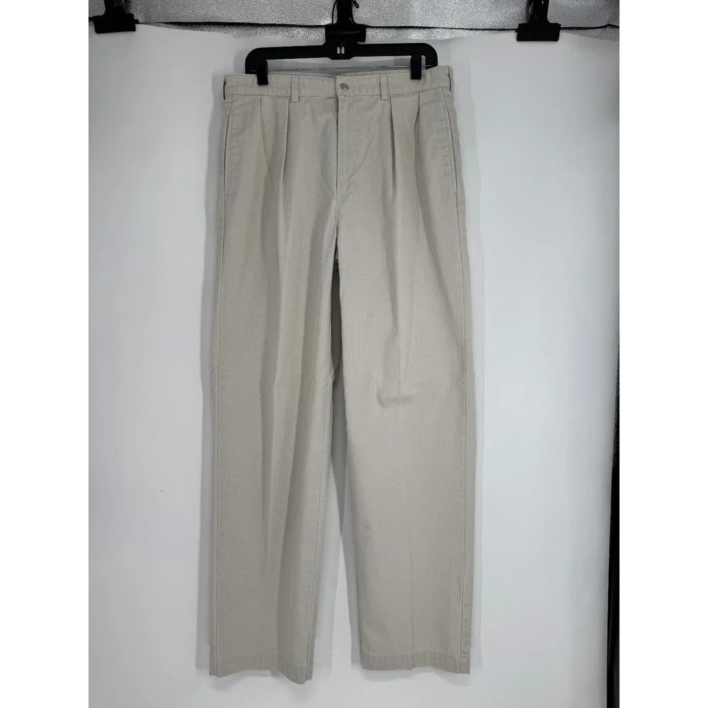 Polo Ralph Lauren Andrew Pants Mens Size 34x32 Khaki Vintage Baggy Pleated Chino